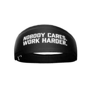 Unisex Headband/Sweatband. Best for Sports, Fitness, Working Out, Yoga. Tapered Design. Reversible. (Nobody Cares. Work Harder.)