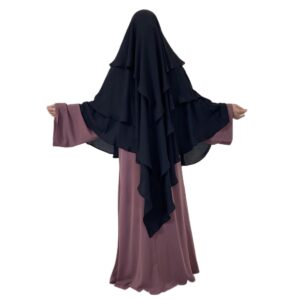 SYANKANGXIAO Ramadan Eid Prayer Garment Long Khimar Hijab Scarf Wrap 3 Layer Abaya Jilbab Muslim Islam Women Niqab Hijab (Black)