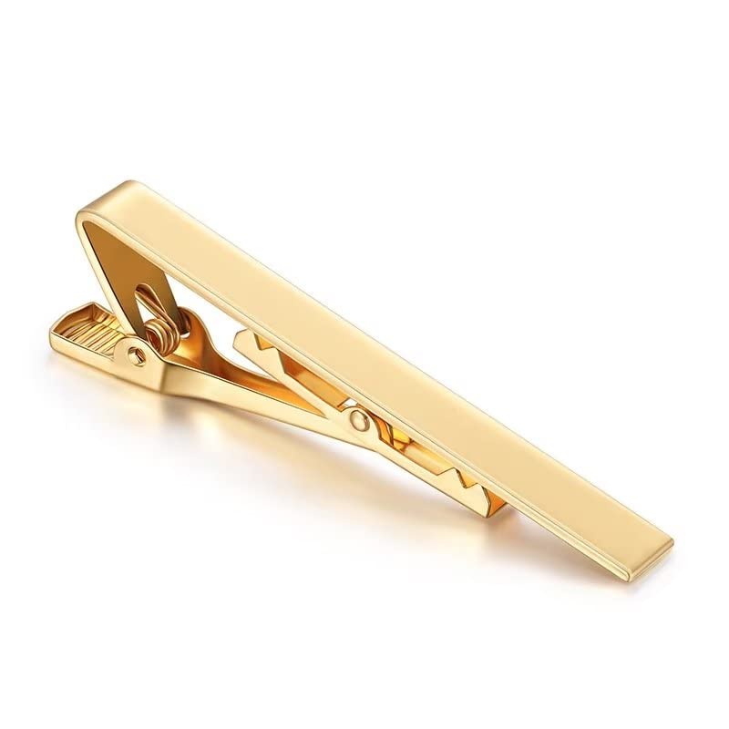 Tie Clips for Men Black Tie Bar Clip Set for Regular Ties Necktie for Wedding Anniversary Business Best Gift Skiny Necktie Meeting Gold Black Silver navy（2.28 * 0.24in） Gold