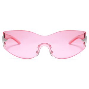 Allarallvr Y2K Trendy Sunglasses for Women Men Gafas De Sol Para Mujer Shield Wrap Around Sun glasses AR82143(Pink,Pink)