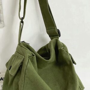 Women Men Canvas Messenger Bag Large Crossbody Shoulder Bag Canvas Hobo Bag with Multiple Pockets Fashion Casual Tote Bag