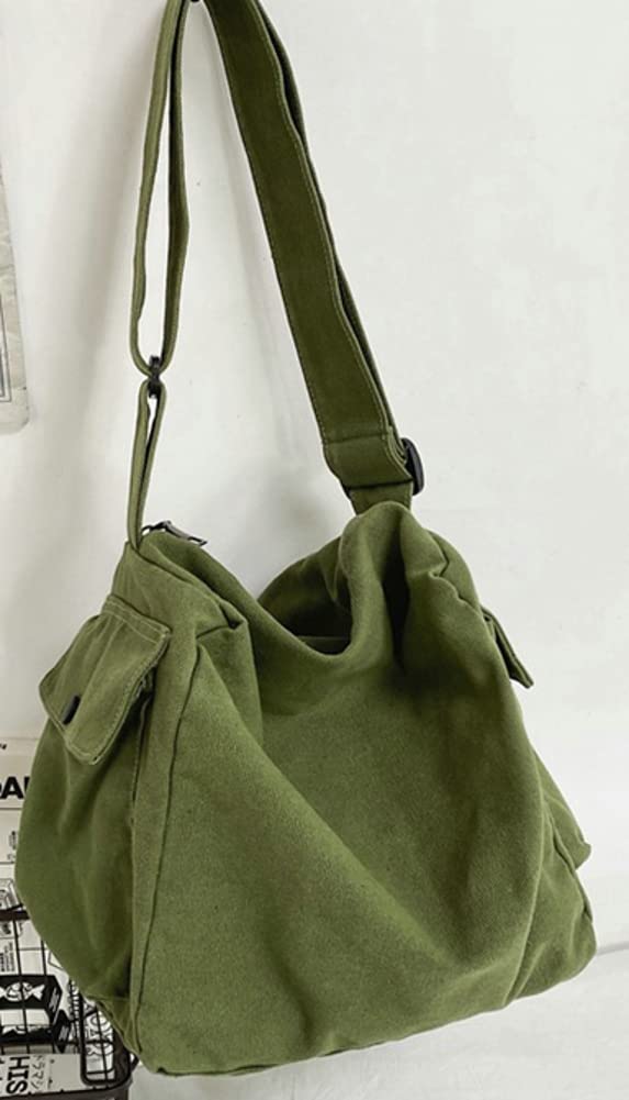 Women Men Canvas Messenger Bag Large Crossbody Shoulder Bag Canvas Hobo Bag with Multiple Pockets Fashion Casual Tote Bag