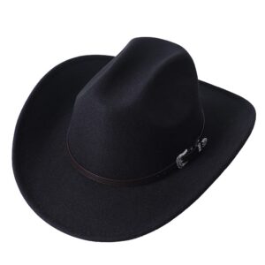 GRNUS Men Women Wide Brim Western Cowboy Cowgirl Hats with Buckle Belt (US, Alpha, One Size, Black)