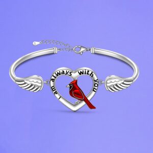 Cardinal Bracelet for Women Sterling Silver Memorial Red Cardinal Bracelets Bangle Angel Wings Sympathy Remembrance Cardinal Jewelry Charms Mothers Day Gifts