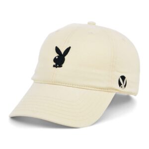 PlayBoy's unisex-adult Gold Rush Adjustable Strapback Dad Hat, Ivory/Black, One Size