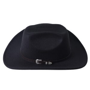 GRNUS Men Women Wide Brim Western Cowboy Cowgirl Hats with Buckle Belt (US, Alpha, One Size, Black)