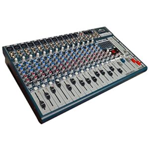 Berlingtone BR-166MX, 16 Channel Professional Bluetooth Studio Audio Mixer - DJ Sound Controller, USB MP3 Player, 16 Microphone Jack, 7 Band EQ, 16 BIT Digital FX, 48V Phantom Power, Unpowered