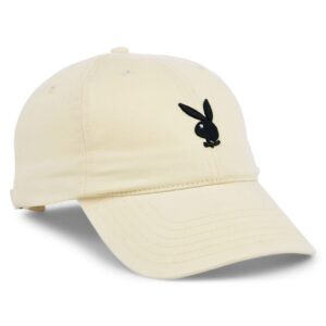 PlayBoy's unisex-adult Gold Rush Adjustable Strapback Dad Hat, Ivory/Black, One Size