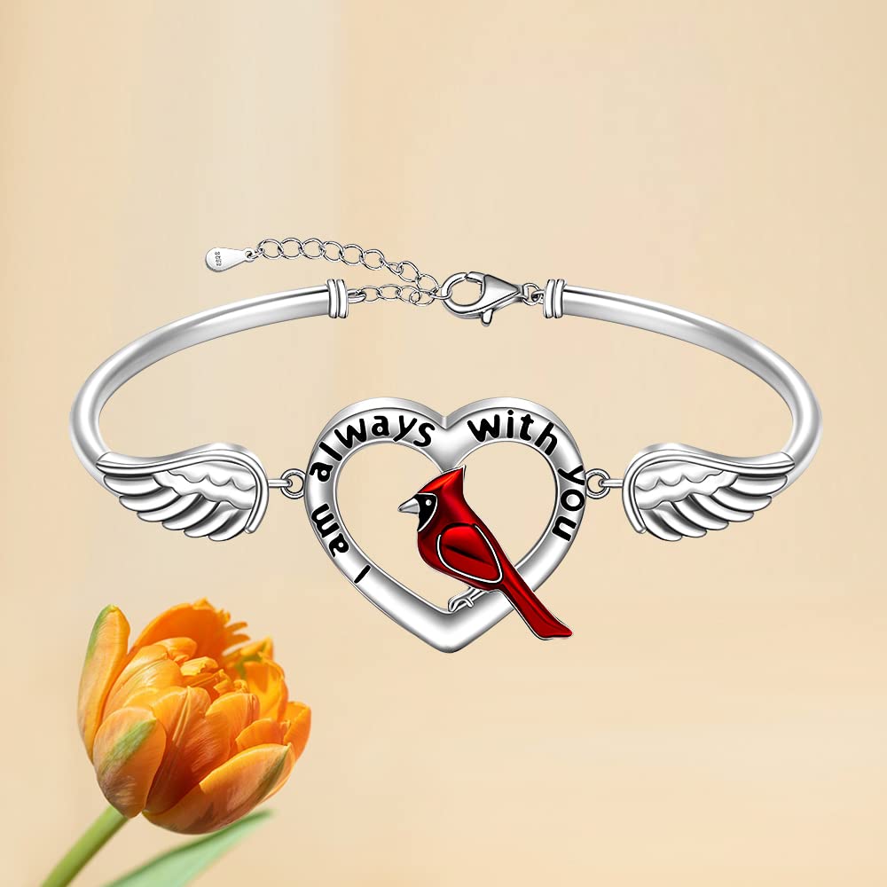 Cardinal Bracelet for Women Sterling Silver Memorial Red Cardinal Bracelets Bangle Angel Wings Sympathy Remembrance Cardinal Jewelry Charms Mothers Day Gifts