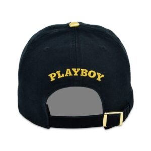 PlayBoy's unisex-adult Tux Metal Adjustable Strapback Dad Hat, Black/Gold, One Size