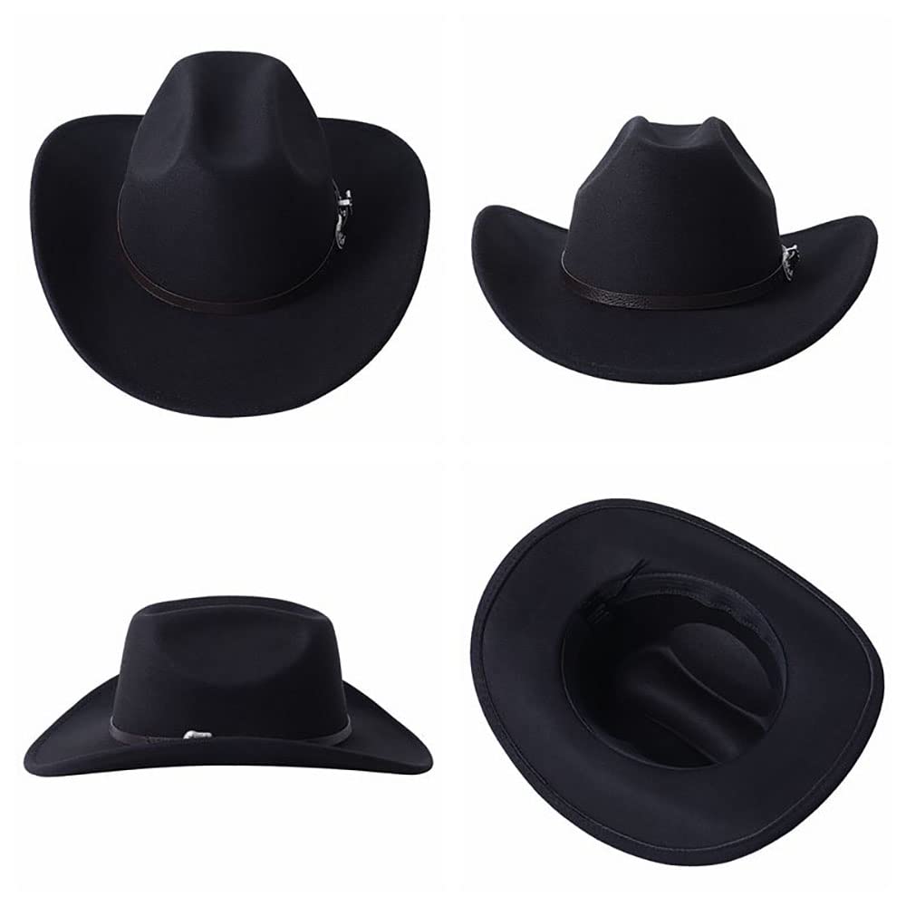 GRNUS Men Women Wide Brim Western Cowboy Cowgirl Hats with Buckle Belt (US, Alpha, One Size, Black)