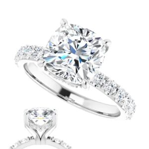 14K Gold Handmade 3 CT Cushion Cut VVS1 Colorless Moissanite Engagement Ring for Women Bridal Set Moissanite Wedding Ring for Gifts (White Gold, 6)