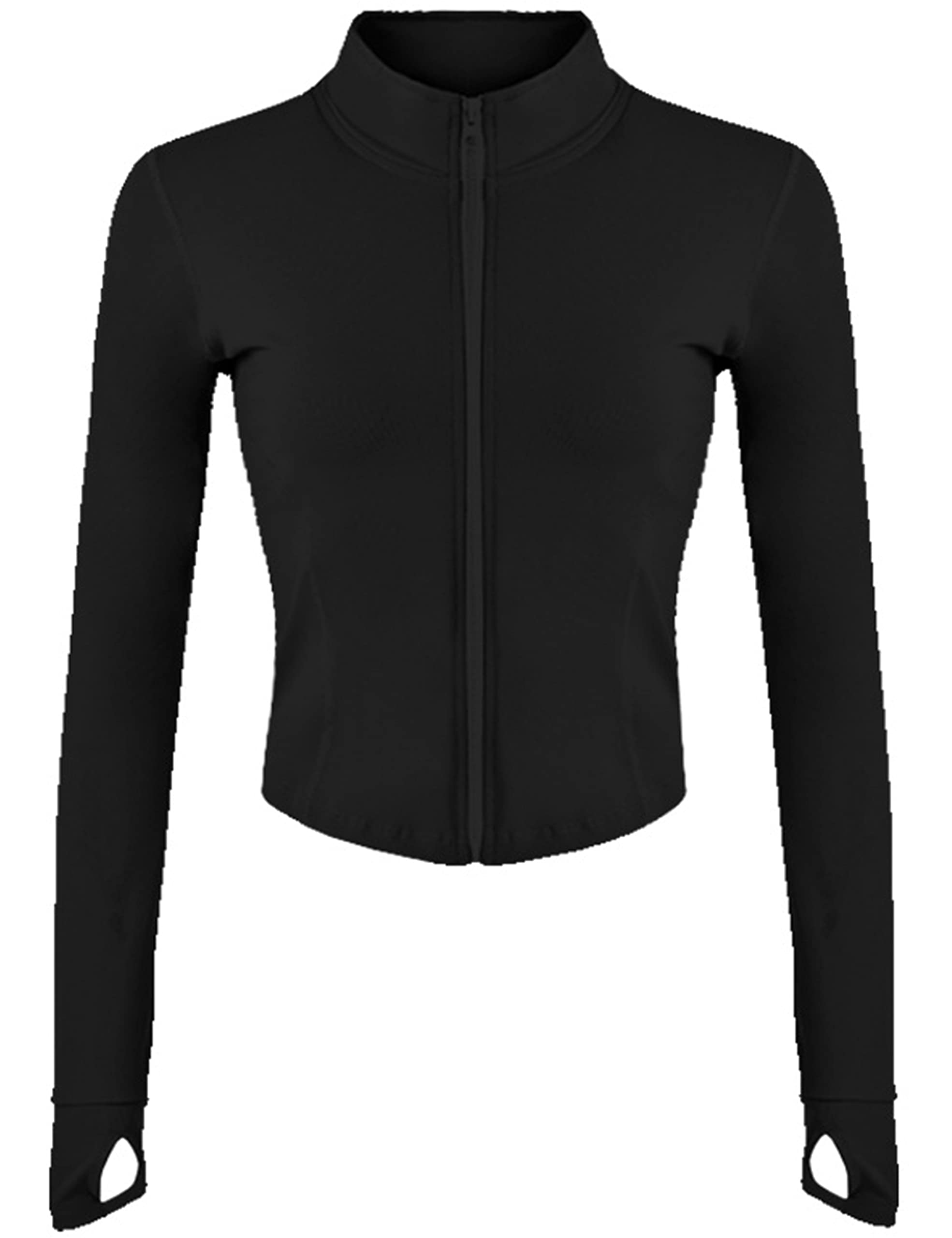 Hvewarm Women's Cropped Athletic Bbl Jacket Seamless High Low Hem Zipper Thumbhole Workout Sportwear(ABlack-M)