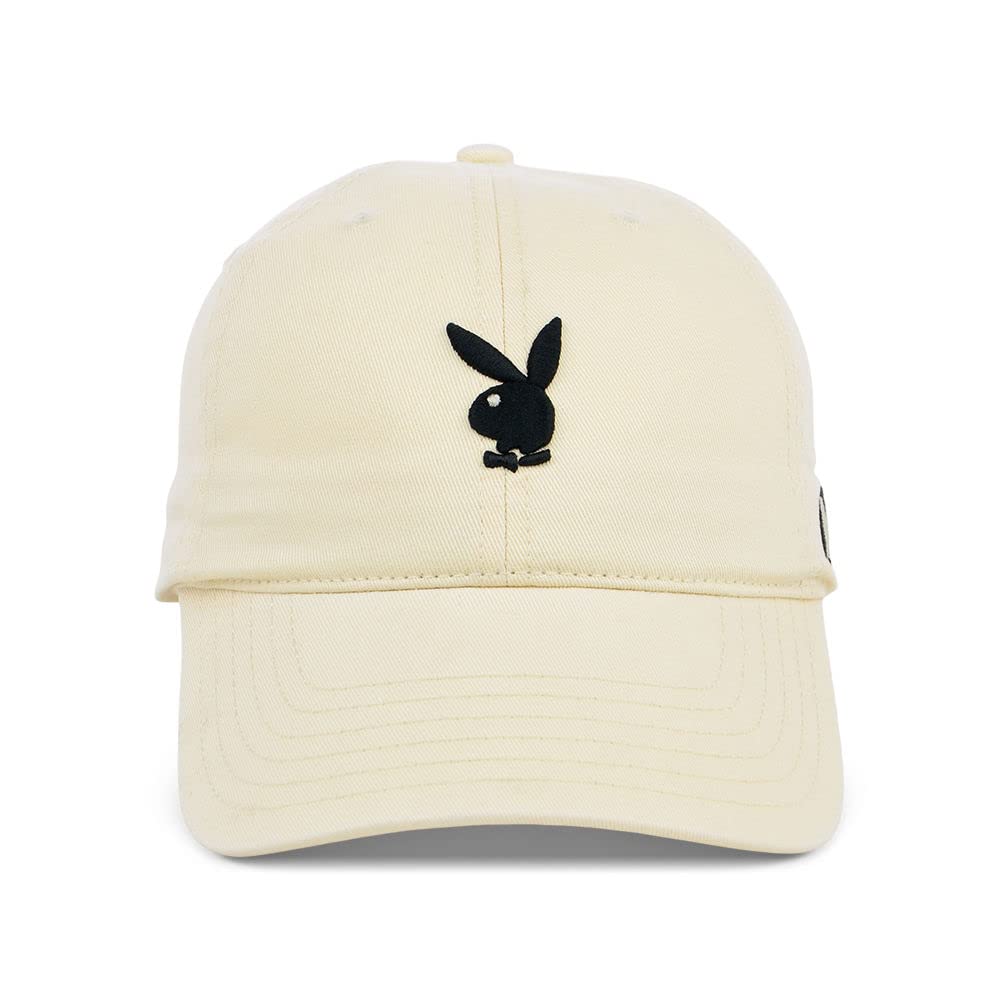 PlayBoy's unisex-adult Gold Rush Adjustable Strapback Dad Hat, Ivory/Black, One Size