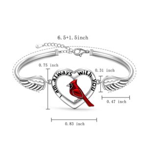 Cardinal Bracelet for Women Sterling Silver Memorial Red Cardinal Bracelets Bangle Angel Wings Sympathy Remembrance Cardinal Jewelry Charms Mothers Day Gifts