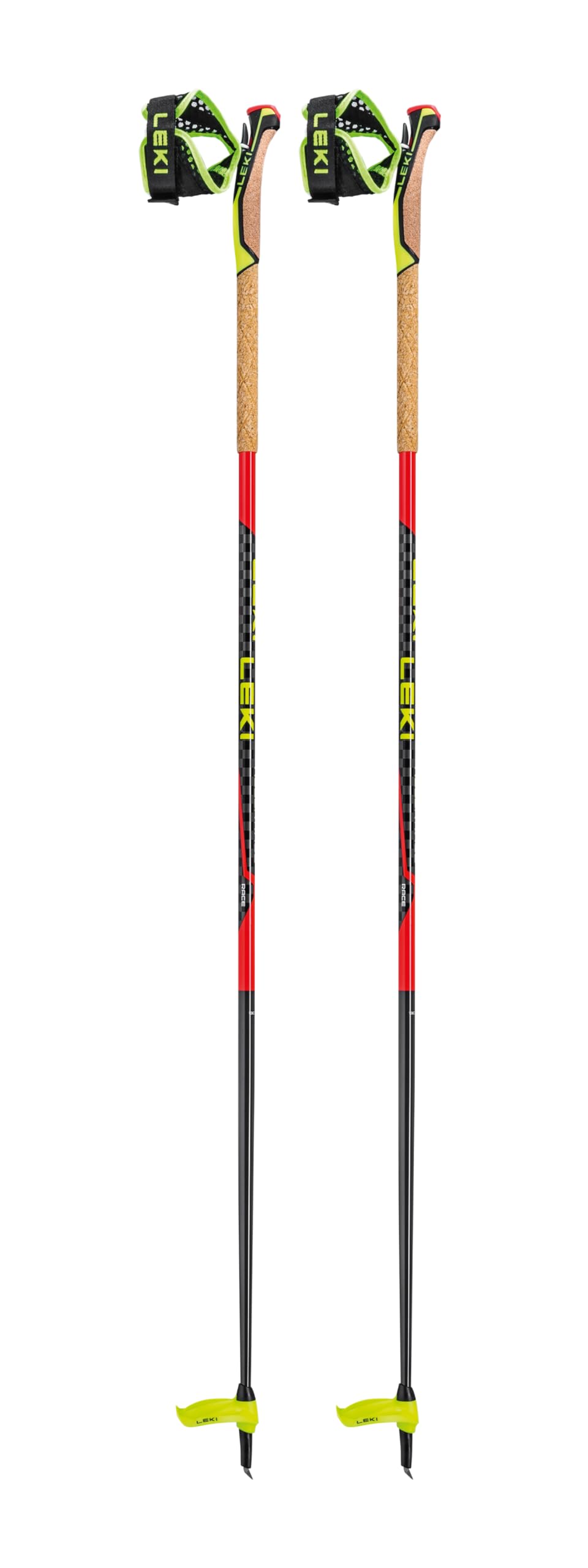 LEKI Mezza Race Aluminum Lightweight Ski Poles for Ski Mountaineering & Backcountry Skiing - Bright Red-Black-Neonyellow - 125 cm