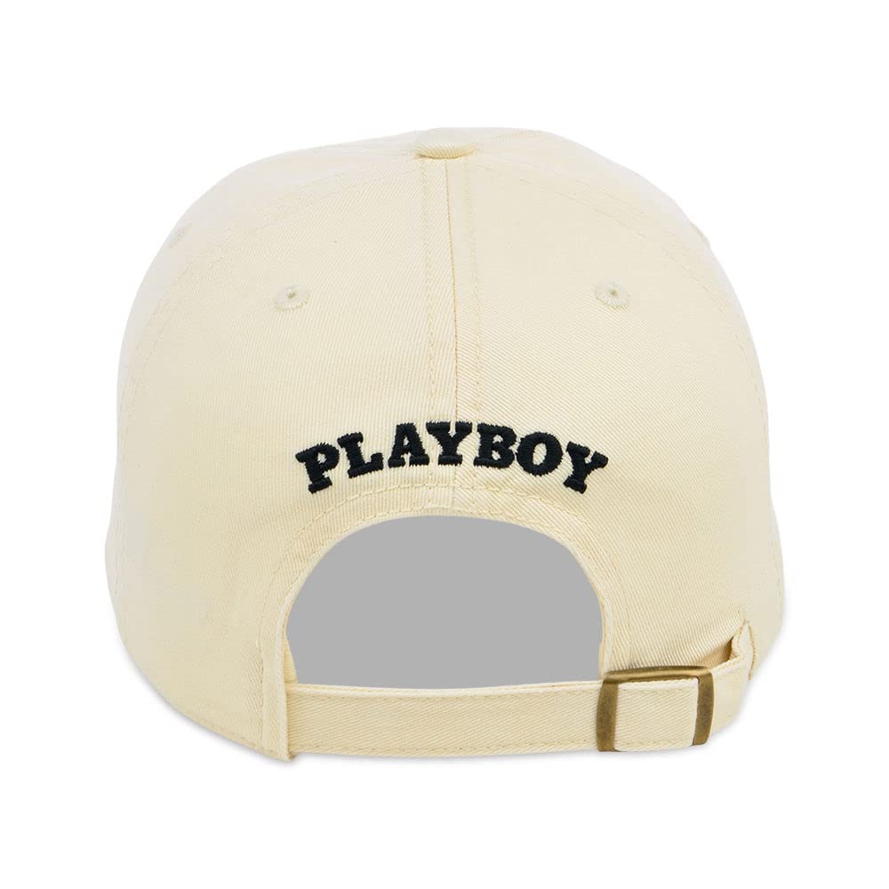 PlayBoy's unisex-adult Gold Rush Adjustable Strapback Dad Hat, Ivory/Black, One Size