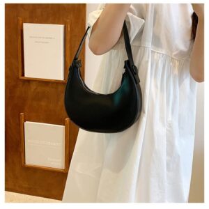 HANDAFA PU Leather Moon Hobo Bag Saddle Handbag Crescent Shoulder Bag For Women(Black)