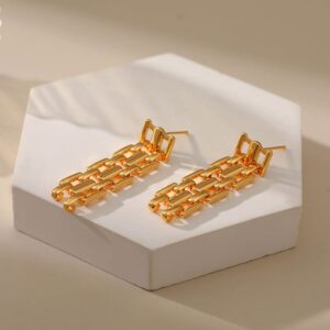 Rectangle Drop Dangle Earring for Women Gold 18K Plated Retro Geometric Rectangle Statement Drop Earrings Convertible Hypoallergenic Earrings Jewelry Gifts for Women Girls