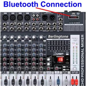 Berlingtone BR-166MX, 16 Channel Professional Bluetooth Studio Audio Mixer - DJ Sound Controller, USB MP3 Player, 16 Microphone Jack, 7 Band EQ, 16 BIT Digital FX, 48V Phantom Power, Unpowered