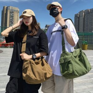 Women Men Canvas Messenger Bag Large Crossbody Shoulder Bag Canvas Hobo Bag with Multiple Pockets Fashion Casual Tote Bag