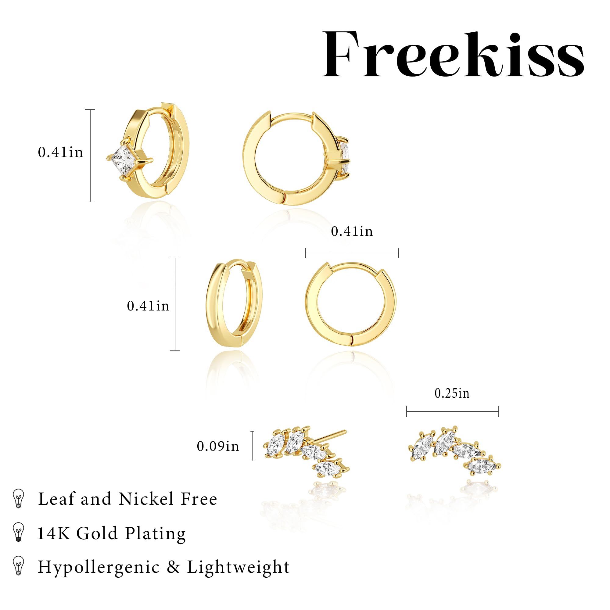 Freekiss Gold Stud Earrings for Women Earring Set for Multiple Piercing Dainty Small Hoop Earrings Sensitive Hypoallergenic Cartilage Earring for Women Gold Jewelry for Women Trendy Gifts