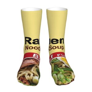 Instant Ramen Noodle Soup Beef Unisex Novelty Mid-Calf Boot Socks Fashion Breathable Dress Crew Socks Funny Sock