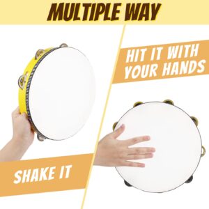 4 Pcs Tambourines for Adults 10 Inch Hand Held Drum Bell Birch Metal Jingles Single Row Wooden Tambourine Rhythm Educational Musical Instrument Percussion for Church KTV Party Gifts