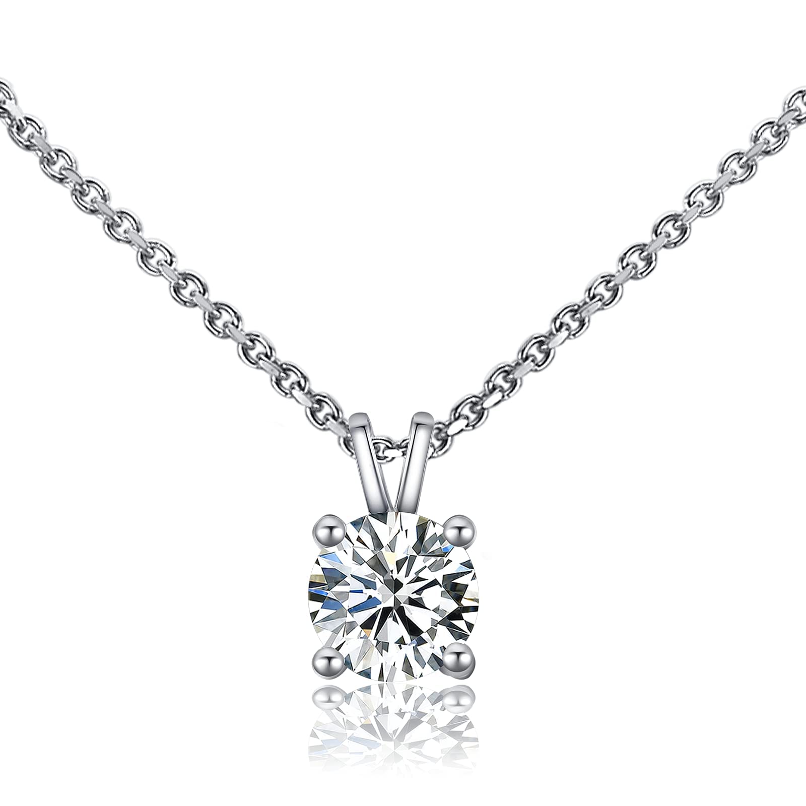 ZYI Moissanite necklaces for women Lab Created Diamond Round Moissanite Pendant Solitaire Necklace Chain Adjustable 18K WhiteGold Plated Sterling Silver Necklace Gift for Mother Wife