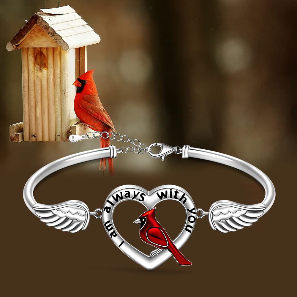 Cardinal Bracelet for Women Sterling Silver Memorial Red Cardinal Bracelets Bangle Angel Wings Sympathy Remembrance Cardinal Jewelry Charms Mothers Day Gifts