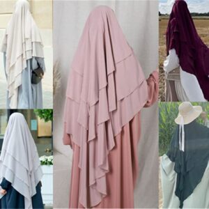 SYANKANGXIAO Ramadan Eid Prayer Garment Long Khimar Hijab Scarf Wrap 3 Layer Abaya Jilbab Muslim Islam Women Niqab Hijab (Black)