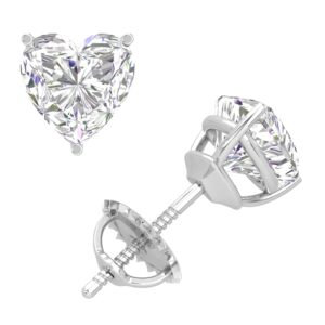 moissanite stud earrings, 0.5ct-2ct d color vvs1 clarity heart cut lab grown diamond moissanite 14k white gold plated 925 sterling silver moissanite earrings for women