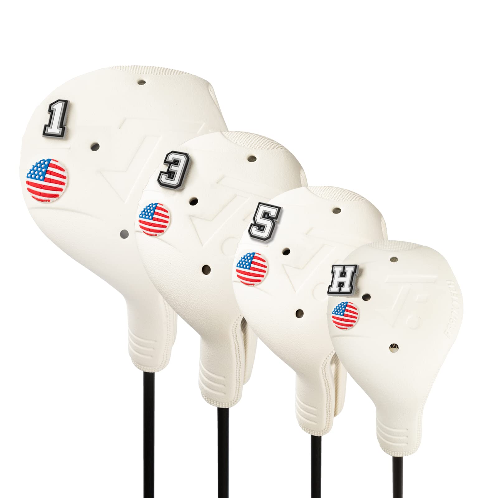 FRANKTECH Golf Club Covers 4pcs and 10pcs USA Flag Pins, Plastic Golf Head Covers for Driver Fairway Woods Hybrid, Driver Headcover Fit All Right-Handed Golf Clubs, Easy On Off, Washable, Funny