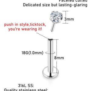 Kridzisw 18G Push in Nose ring Stud Piercing Jewelry Women Stainless Surgical steel Straight Silver Hypoallergenic Threadless Nose Nostril Ring Earrings Bar Pin Bone Piercing Jewelry Pack Set Men 2mm