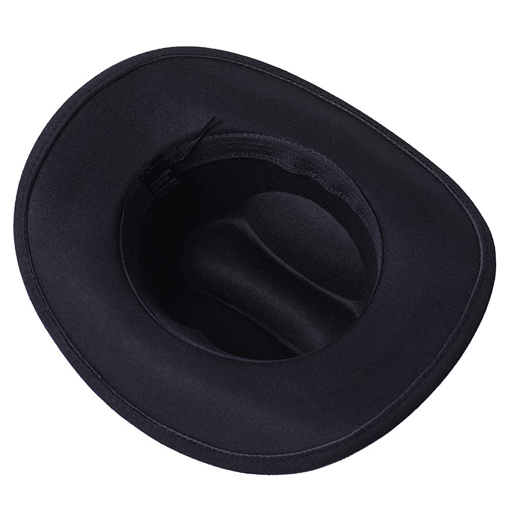 GRNUS Men Women Wide Brim Western Cowboy Cowgirl Hats with Buckle Belt (US, Alpha, One Size, Black)