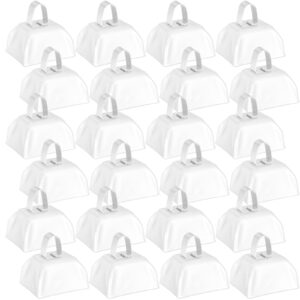 24 Pcs Metal Cowbell with Handle Cow Bells Noise Makers for Sporting Events Small Cow Bell Loud Bells Noisemaker Call Bells for Wedding Cheering Football Games, 3 x 2.8 x 2.5 Inch (White)