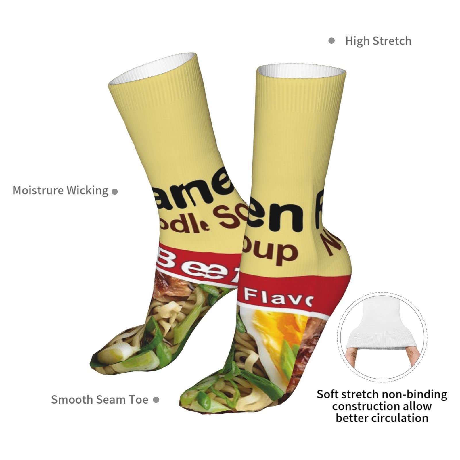 Instant Ramen Noodle Soup Beef Unisex Novelty Mid-Calf Boot Socks Fashion Breathable Dress Crew Socks Funny Sock