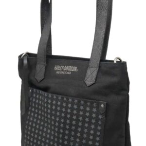 Harley-Davidson Women's Uno Stars Distressed Cotton Denim Tote Bag - Black