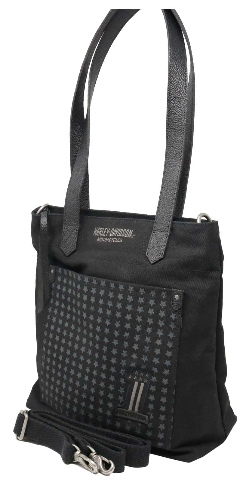 Harley-Davidson Women's Uno Stars Distressed Cotton Denim Tote Bag - Black