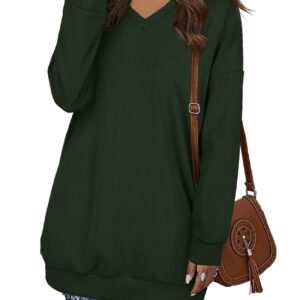 OFEEFAN Sweatshirts for Women Plus Size Long Sleeve Thermal Green Tunic Tops 3XL