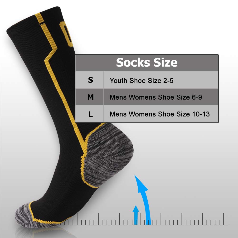 KitNSox Black Basketball Socks, Youth Children Custom Number Crew Socks for Football 1 Pair