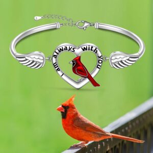 Cardinal Bracelet for Women Sterling Silver Memorial Red Cardinal Bracelets Bangle Angel Wings Sympathy Remembrance Cardinal Jewelry Charms Mothers Day Gifts