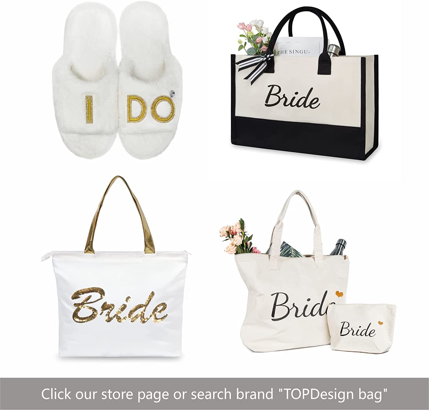 TOPDesign Women's I Do Slide Slippers, Bridal Flats, Wedding Tote, Bachelorette Shower Engagement Proposal Honeymoon Gifts for Bride, Bride to Be, Future Mrs, Wifey