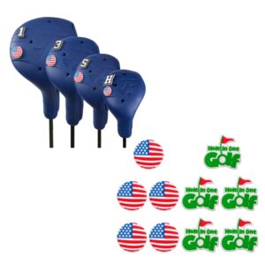 franktech golf club covers 4pcs and 10pcs usa flag pins, plastic golf head covers for driver fairway woods hybrid, driver headcover fit all right-handed golf clubs, easy on off, washable, funny