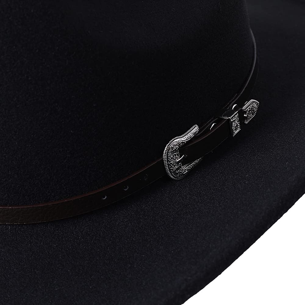 GRNUS Men Women Wide Brim Western Cowboy Cowgirl Hats with Buckle Belt (US, Alpha, One Size, Black)