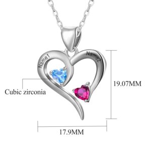 💖Valentine's Gift💖Madeone Personalized Mother’s Name Necklace with 2 Birthstones and 2 Names Engraving Pendant 925 Sterling Silver 14K Gold Plated Necklace Meaningful Necklace with Customized Heart Pendant for Women (White Gold)