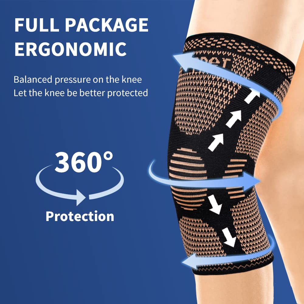 SHIFROTC 2-Pack Knee Compression Sleeves for Pain Relief & Support During Sports & Weightlifting - Non-Slip Braces for Men & Women, Perfect for ACL, Arthritis & Injuries