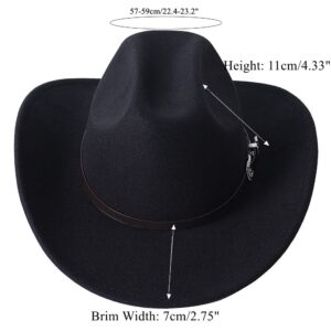 GRNUS Men Women Wide Brim Western Cowboy Cowgirl Hats with Buckle Belt (US, Alpha, One Size, Black)