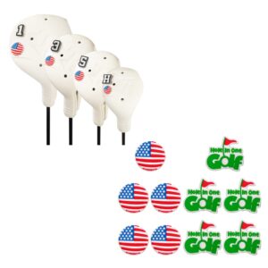 franktech golf club covers 4pcs and 10pcs usa flag pins, plastic golf head covers for driver fairway woods hybrid, driver headcover fit all right-handed golf clubs, easy on off, washable, funny