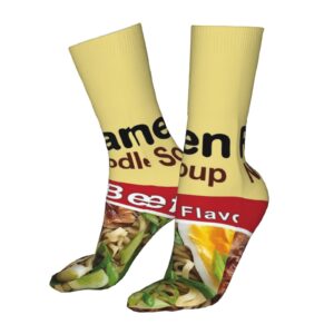 Instant Ramen Noodle Soup Beef Unisex Novelty Mid-Calf Boot Socks Fashion Breathable Dress Crew Socks Funny Sock